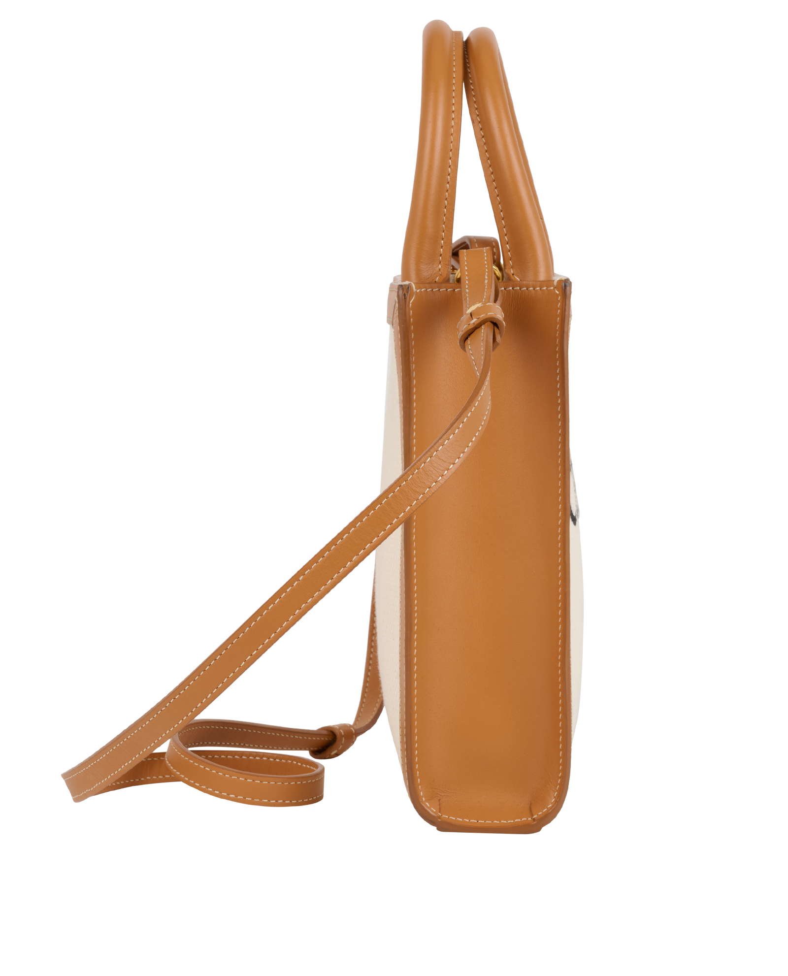 Mini Vertical Cabas, &pound;650, Handbags, Brown/Cream, Canvas, Side view